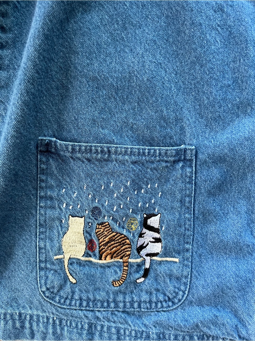 Vintage Passion-I Embroidered Blue Denim Jacket with Cat Motif - Picture 4 of 8